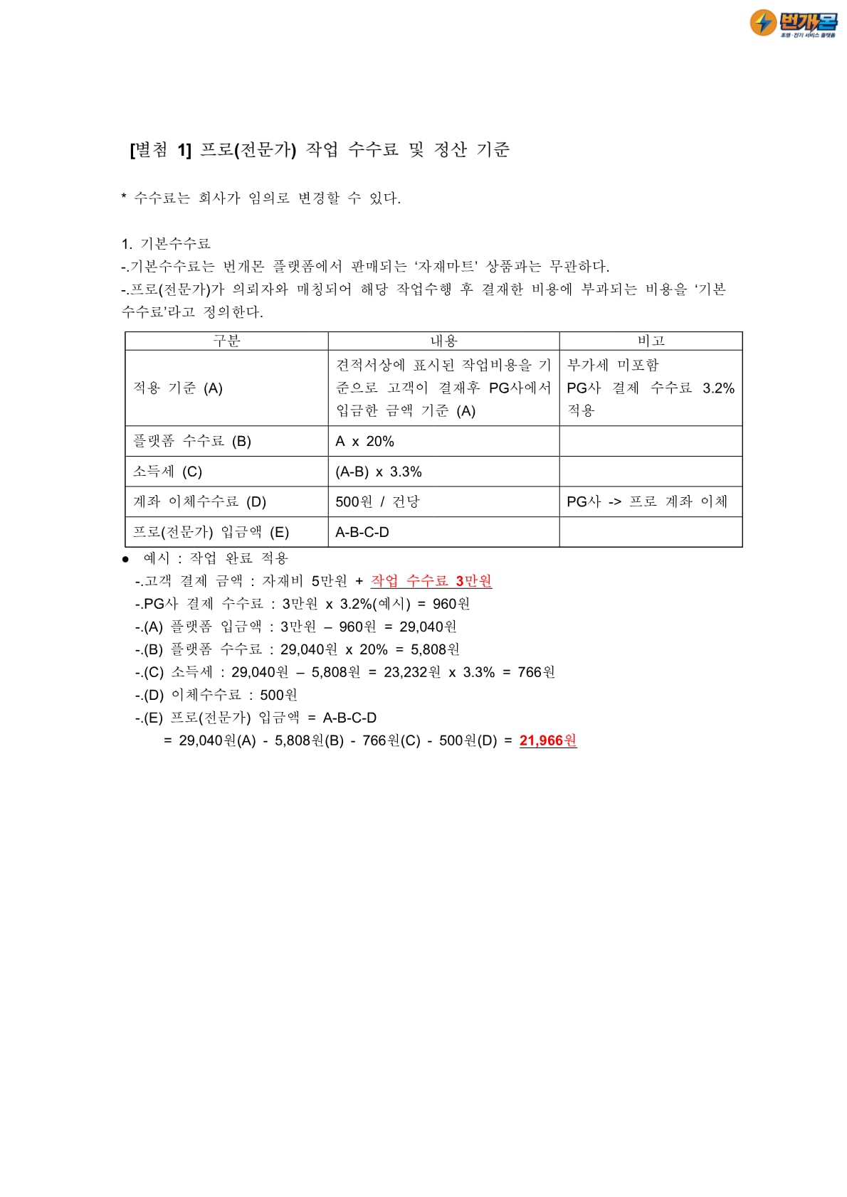 파트너 서비스 계약서 별첨 1페이지