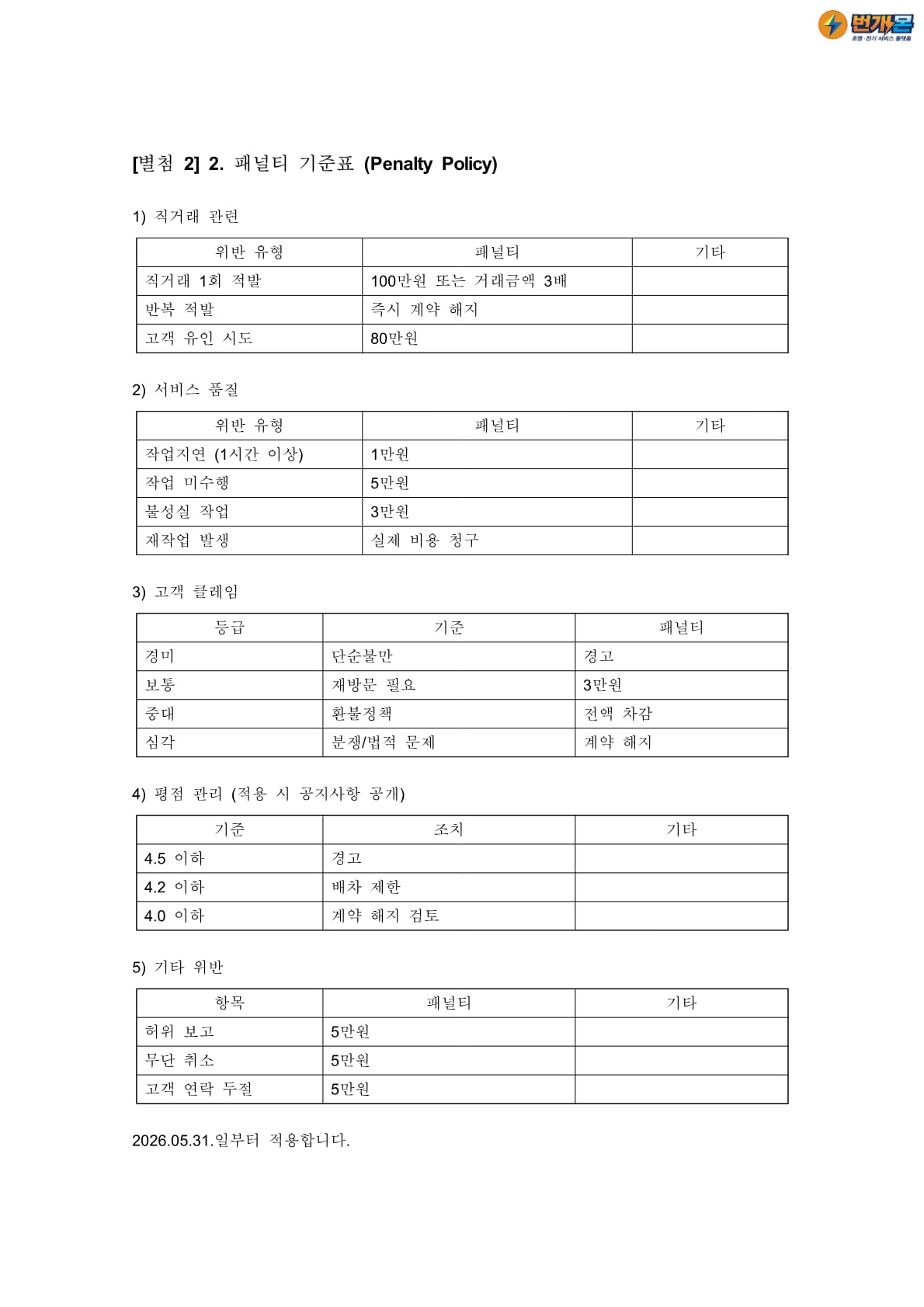 파트너 서비스 계약서 별첨 4페이지